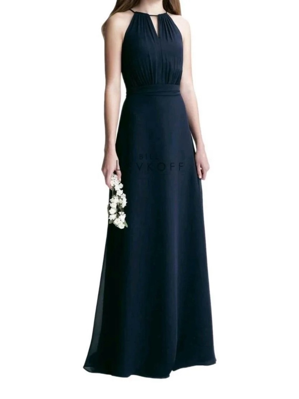 Bill Levkoff Style 1404 Navy Halter Evening Dress